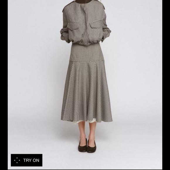 Zara woman collection checked bomber jacket & plaid skirt Set black&brown size S - Picture 4 of 4